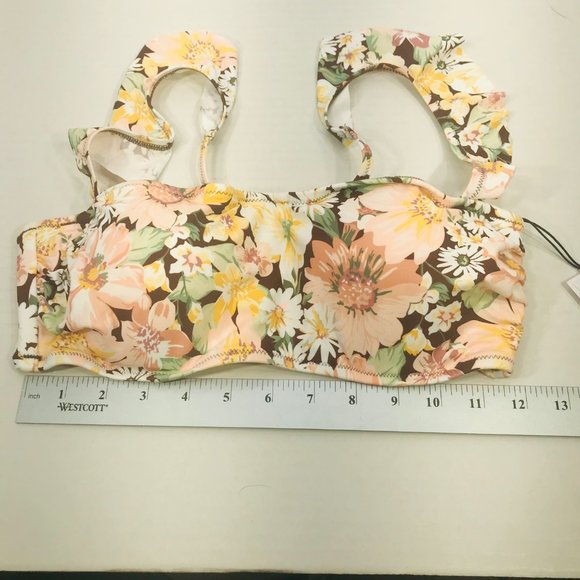 Shade And Shore Women's Size 34C Ruffle Strap Bralette Bikini Swim Top Cinnamon - Picture 10 of 13